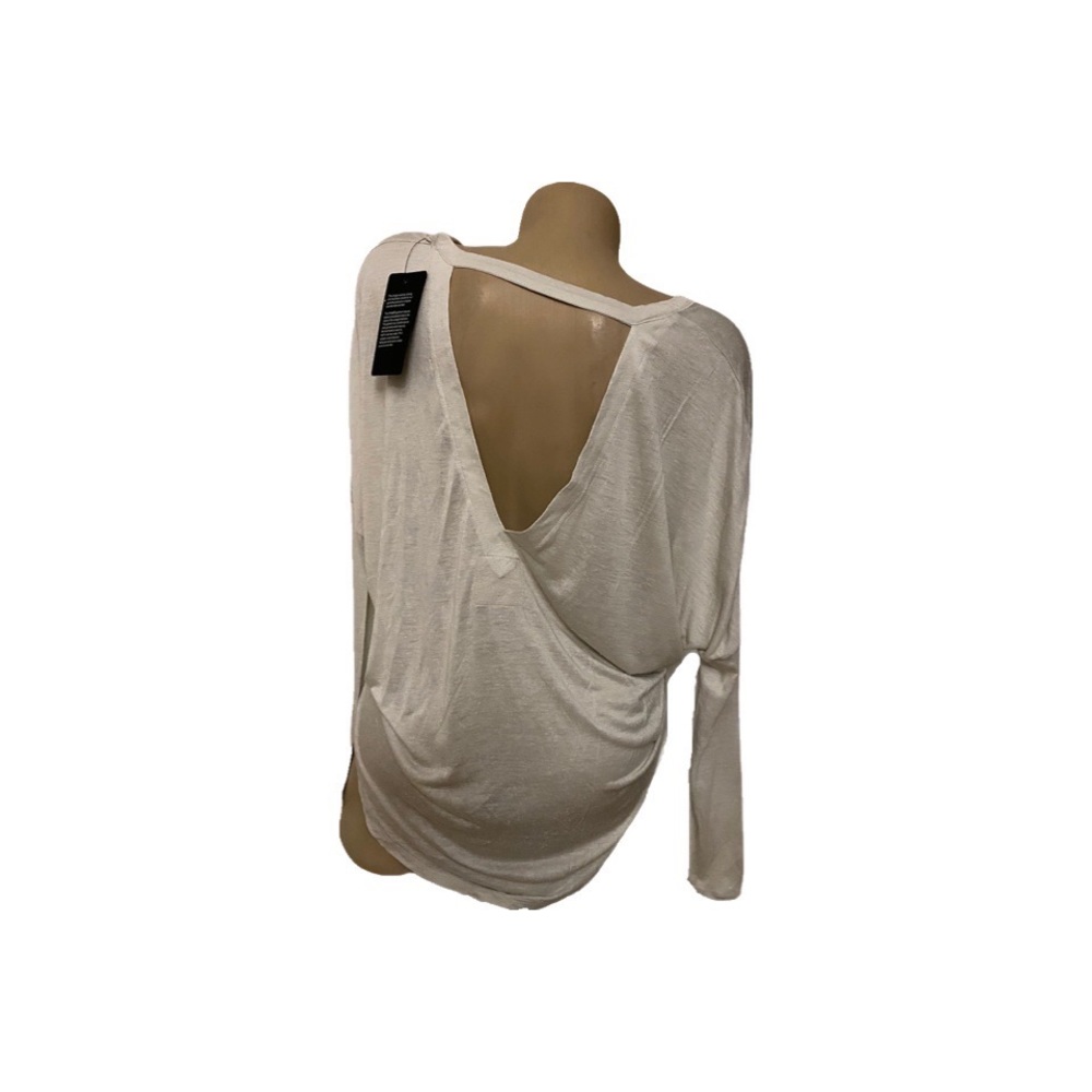 Chaser LINEN JERSEY CUT OUT V-BACK DOLMAN PULLOVER